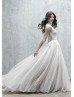 Cap Sleeve High Neck Beaded Ivory Lace Tulle Wedding Dress